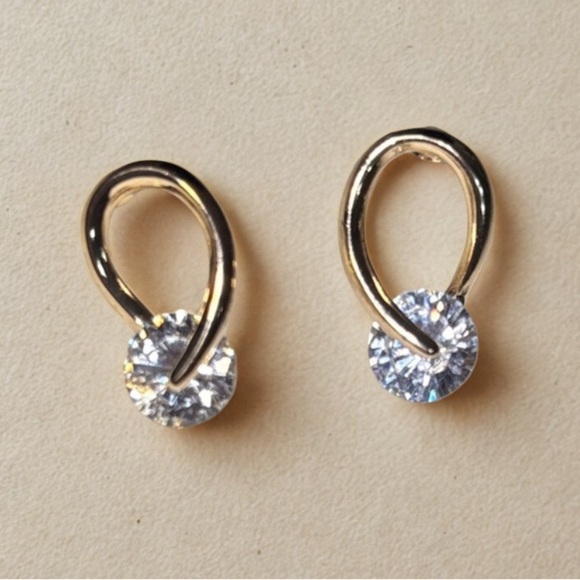 Stunning Gold and Silver tone Loop Earrings with cubic zirconia - Picture 1 of 5